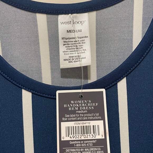 WESTLOOP WOMEN HANDKERCHIEF HEM DRESS BLUE AND WHITE STRIPES - Picture 4 of 4